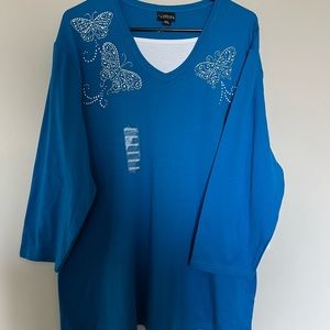 NWOT TRILOGY BY MORNING SUN CASUAL BLUE XXXL TOP